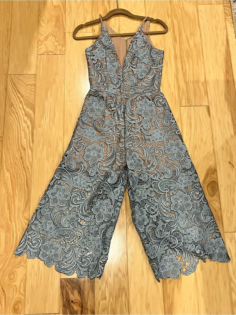 Dress the Population Blue Lace V-Neck Jumpsuit